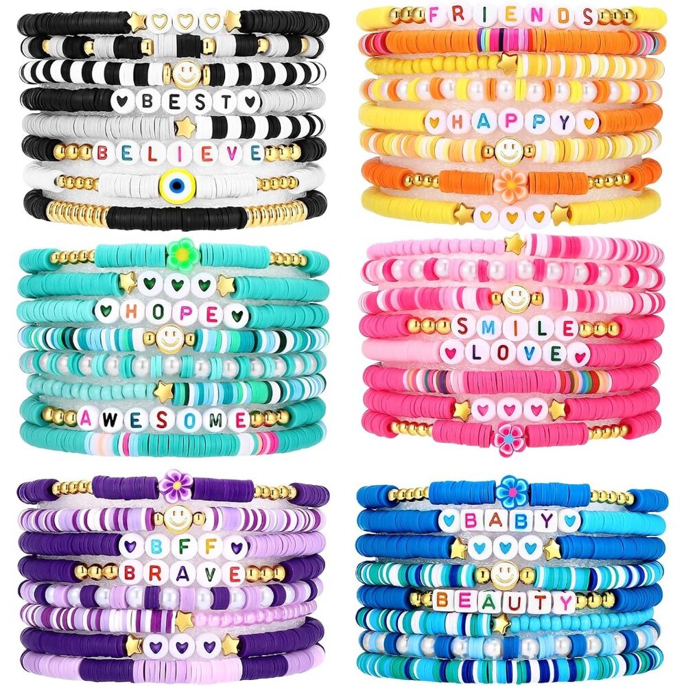 Friendship Bracelets Heishi Surfer Clay Bead Bracelets Set Stackable Beaded Prep
